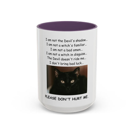 Black Cat 'Please Don't Hurt Me' Accent Coffee Mug – Dispelling Superstitions Gift