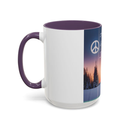 Christmas Peace Accent Mug | 15oz Ceramic Cup with Quote & Sunset