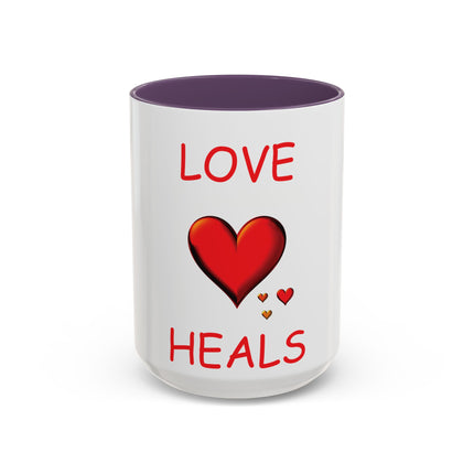 Love Heals Accent Mug – 15oz Ceramic Cup for Comfort & Support