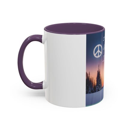 Christmas Peace Accent Mug | 11oz Ceramic Cup with Quote & Sunset