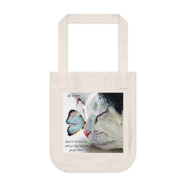 Life is Short Cat and Butterfly Organic Canvas Tote Bag