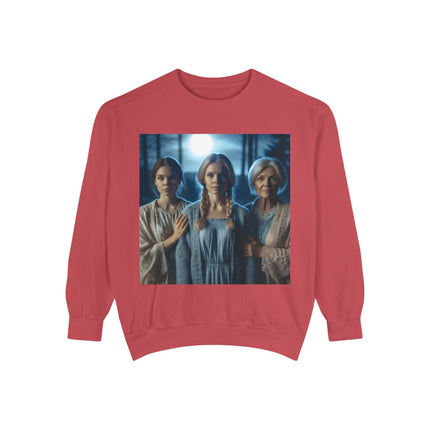 Mystical Sisters Sweatshirt – Garment-Dyed Art of Triple Goddess