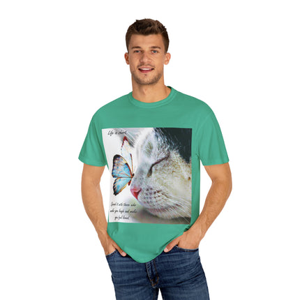 Inspirational Cat & Butterfly T-Shirt | Life is Short Quote