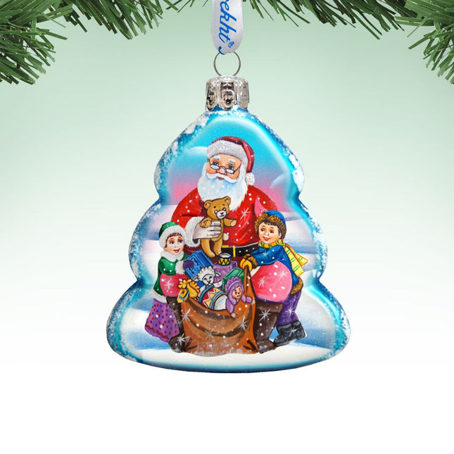 Gift Giving Santa Mercury Glass Ornament by G. DeBrekht - Christmas Santa Snowman Decor - 773013-0