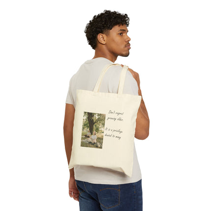 Yoga Seniors Tote — "Don't Regret Growing Older" Cotton Canvas Tote
