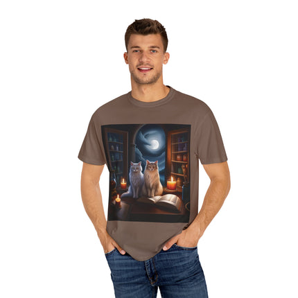 Magical Cats T-Shirt – Cozy Night Reading – Unisex Garment-Dyed