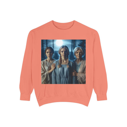 Mystical Sisters Sweatshirt – Garment-Dyed Art of Triple Goddess