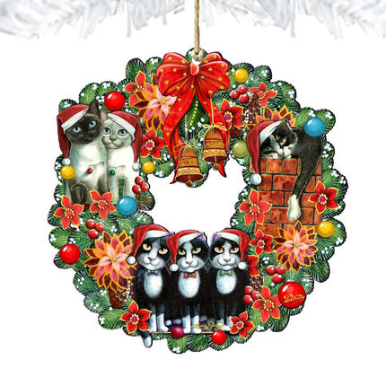 Christmas Friends Kitty Wreath Wooden Ornaments by G. DeBrekht - Pets Dog and Cats Decor - 8185307-5-SL-4