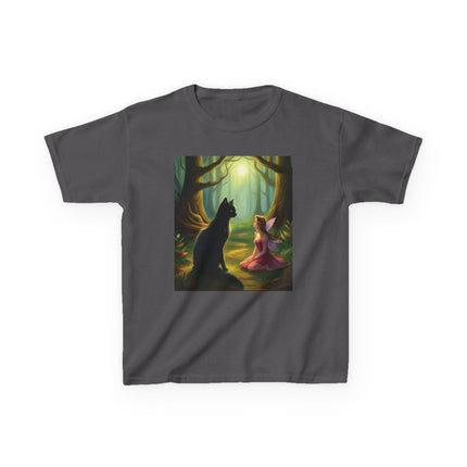 Enchanted Forest Kids Tee – Magical Fairy & Black Cat Design