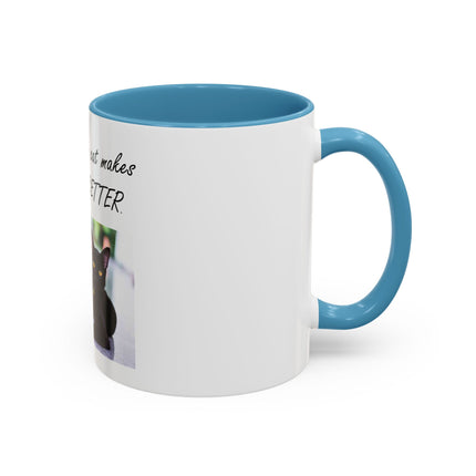 Cat Lover Accent Coffee Mug — "In my world, a cat makes everything BETTER" (11/15oz)