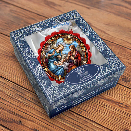 Sacred Beauty - Classic Holy Family Nativity Wreath Glass Ornament by G. Debrekht - Nativity Holiday Decor - 759-056-3
