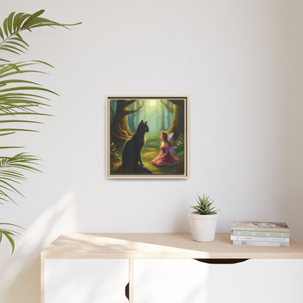 Fairy and Black Cat Forest Canvas – Framed Matte Wall Art