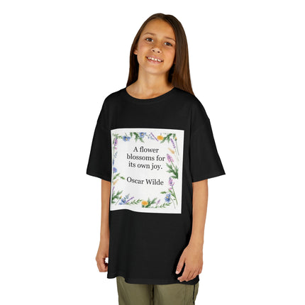 Kids T‑Shirt — "A flower blossoms for its own joy" Oscar Wilde Floral Quote