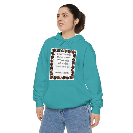 Chocolate Quote Hoodie — "Chocolate is the answer" Cozy Graphic Sweatshirt