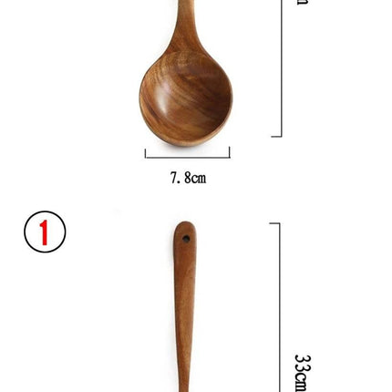 Teak Natural Thai Wood Tableware Spoon Ladle Turner Kitchen Tool Set-10