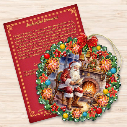 Santa at the Fireplace Wreath Wooden Ornaments by G. Debrekht Christmas Santa Snowman Decor - 8611089-2-4