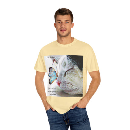 Inspirational Cat & Butterfly T-Shirt | Life is Short Quote