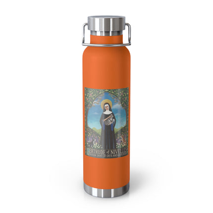 St. Gertrude of Nivelles Copper Vacuum Bottle — Patron Saint of Cats & Gardeners, “Original Crazy Cat Lady” 22oz