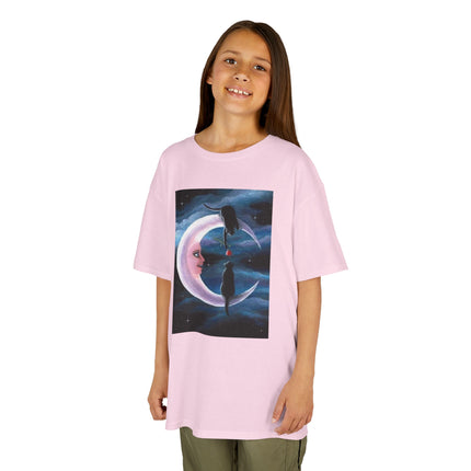 Kids Moon Dreamer Tee — Black Cats on Crescent Moon Graphic