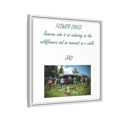 Flower Child Matte Canvas Print — "Flower Child" Quote with Festival Photo (Framed)