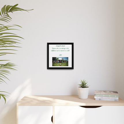 Flower Child Matte Canvas Print — "Flower Child" Quote with Festival Photo (Framed)