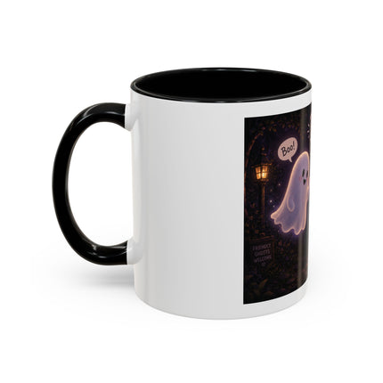 Halloween Ghost Coffee Mug — “Boo is just hello in ghost language” Accent Mug