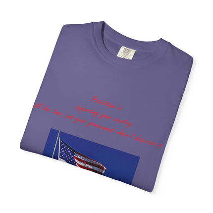Patriotic Unisex Garment-Dyed T-Shirt with American Flag – Quote by Mark Twain