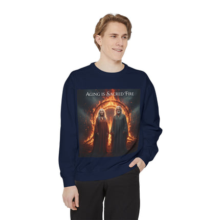 Aging Is Sacred Fire Sweatshirt — Mystical Elderhood Graphic Sweatshirt