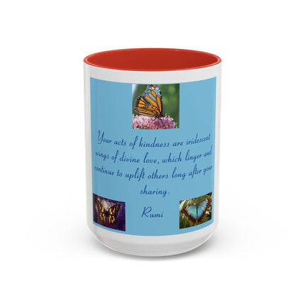 Butterfly Kindness Accent Coffee Mug — Rumi Inspirational Quote (11/15 oz)