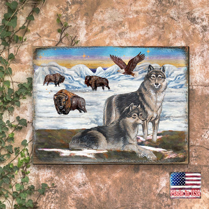 Winter Wolves Art Wooden Wall Art by Nature Wonders - Nature Wildlife Decor  - 95222B-1