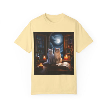 Magical Cats T-Shirt – Cozy Night Reading – Unisex Garment-Dyed