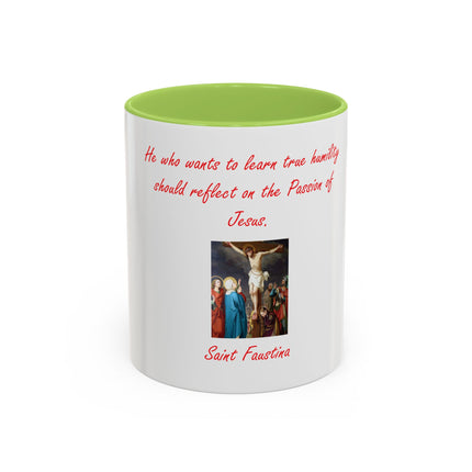 Saint Faustina Coffee Mug — 'Reflect on the Passion of Jesus' Religious Accent Mug