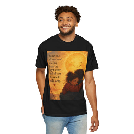 Hug Melt Away T-Shirt — Warm Sunset Illustration & Quote