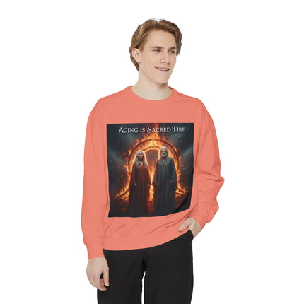 Aging Is Sacred Fire Sweatshirt — Mystical Elderhood Graphic Sweatshirt
