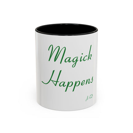 Magick Happens Coffee Mug — Witchy Green Script Accent Mug (11/15oz)