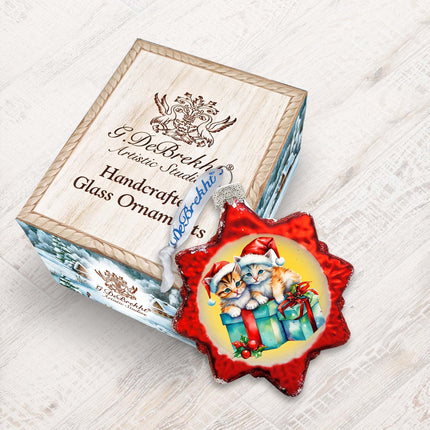 Holiday Ornaments - Kittens and Gifts Keepsake Glass Ornaments by G. Debrekht - Christmas Decor - 777402-4