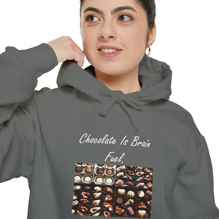 Chocolate Lover Hoodie — "Chocolate Is Brain Fuel" Photo Print