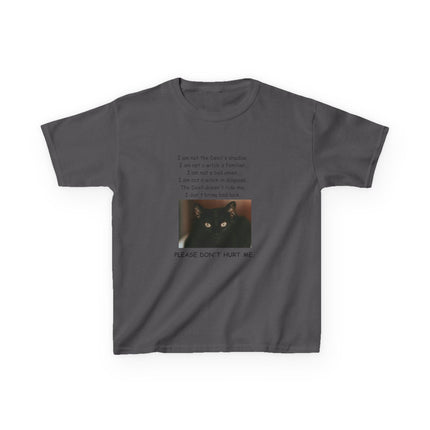 Kids Cotton Tee – “Please Don’t Hurt Me” Black Cat Design