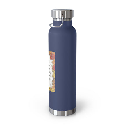 Autumn Equinox Insulated Bottle — 22oz Copper Vacuum Bottle with Fall Leaves Blessing