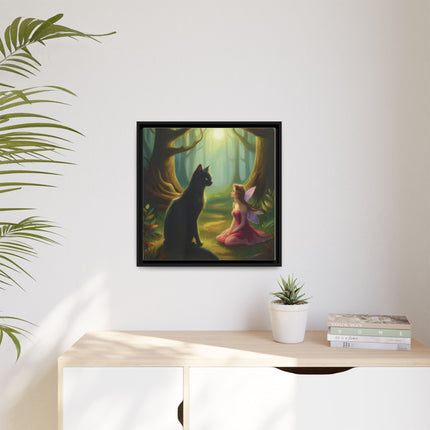 Fairy and Black Cat Forest Canvas – Framed Matte Wall Art