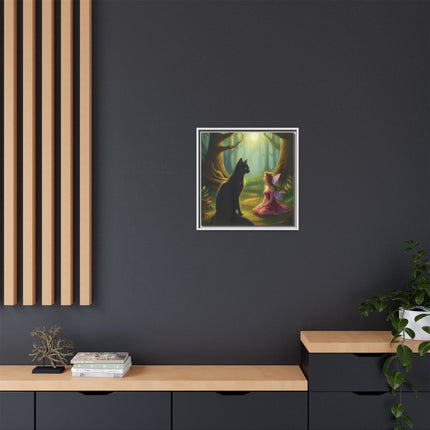 Fairy and Black Cat Forest Canvas – Framed Matte Wall Art