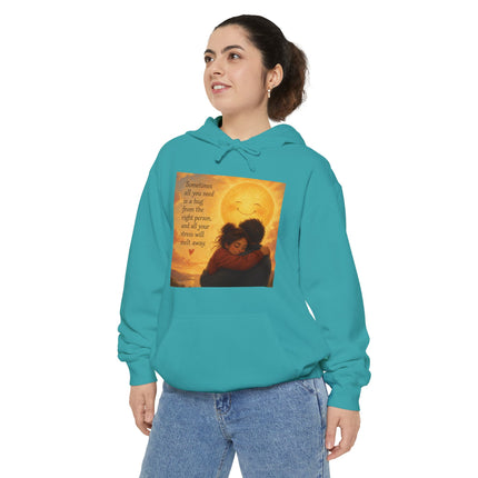 Sunlit Embrace Hoodie – "All You Need Is a Hug" Cozy Inspirational Sweatshirt