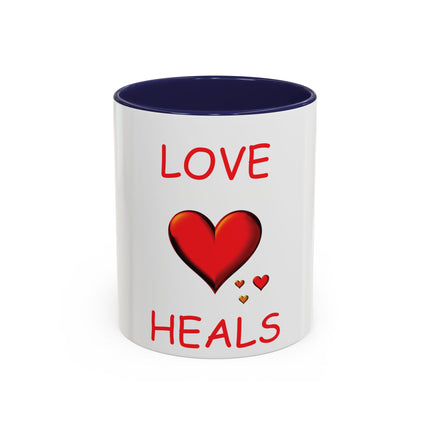 Love Heals Accent Mug – 11oz Ceramic Cup for Coffee & Kindness