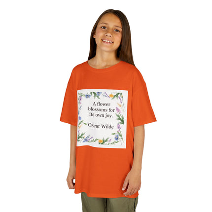 Kids T‑Shirt — "A flower blossoms for its own joy" Oscar Wilde Floral Quote