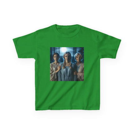 Triple Goddess Kids Tee – Mystical Sisters Graphic Cotton Shirt