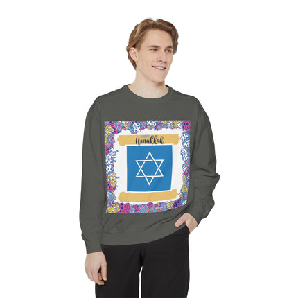 Hanukkah Unisex Garment-Dyed Sweatshirt - Festive Jewish Holiday Apparel