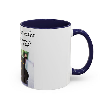 Cat Lover’s Accent Mug – “A Cat Makes Everything Better” – 11oz
