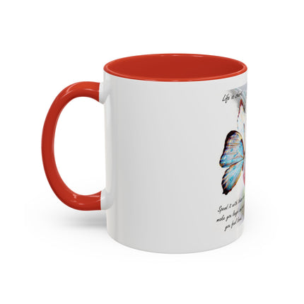 Cat & Butterfly Coffee Mug with 'Life is Short' Inspirational Quote (Accent, 11/15oz)