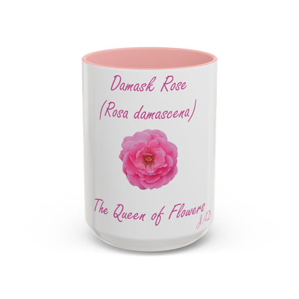 Floral 15oz Accent Mug - Damask Rose Design - The Queen of Flower