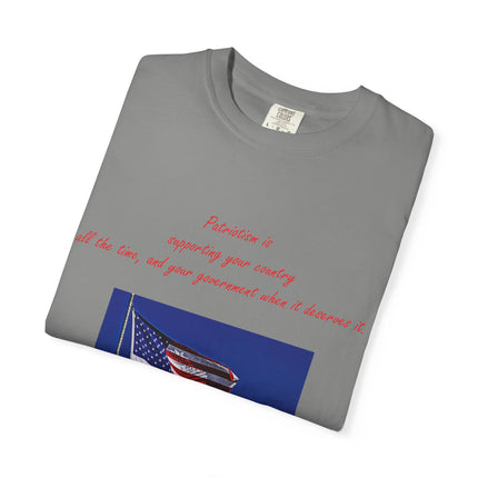 Patriotic Unisex Garment-Dyed T-Shirt with American Flag – Quote by Mark Twain
